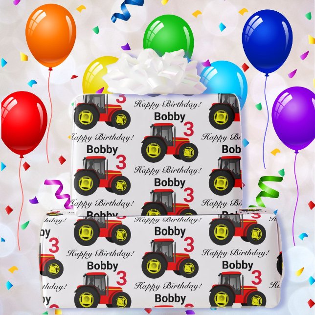 Boy's Red Tractor Namn och Age Birthday Gift Presentpapper (Skapare uppladdad)