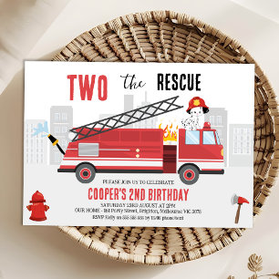 Boys Red Two, Rädding Firefighter Birthday Inbjudningar