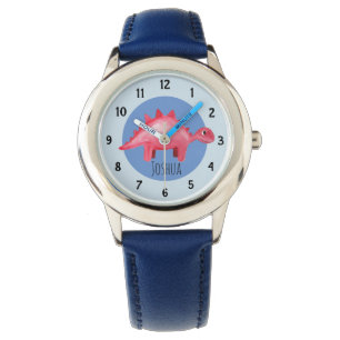 Boys Red Watercolor Dinosaur och Namn Kids Armbandsur