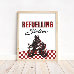 Boys Refueling Station Sign Dirt Bike Birthday Poster