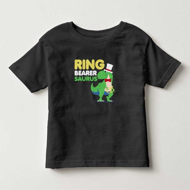 Boys Ring Bearer Dinosaur Rex Bröllopsfest T Shirt (Framsida)