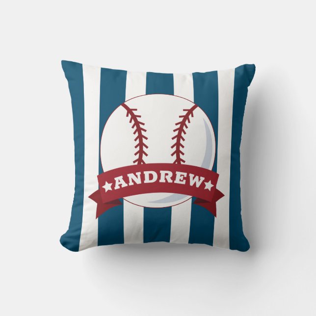 Boys Rock Baseball Red och Blue Custom Name Kudde (Framsida)