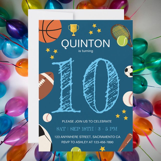 Boys Roligt Sports Thome Barns födelsedag Party Inbjudningar (Skapare uppladdad)