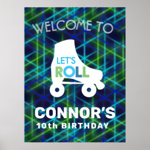 Boys Roller Skating Birthday Låt oss Roll Poster