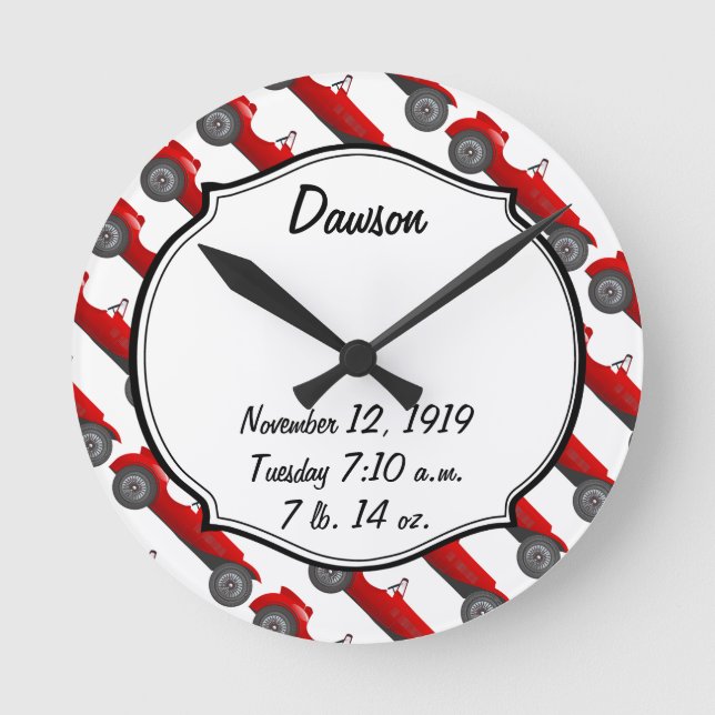 Boys Room Classic Car ger sötröda Retro-bilar Rund Klocka (Framsida)