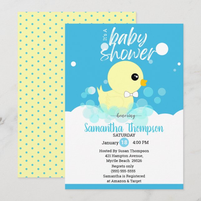 Boys Rubber Ducky Baby Shower-inbjudningar Inbjudningar (Fram/baksida)