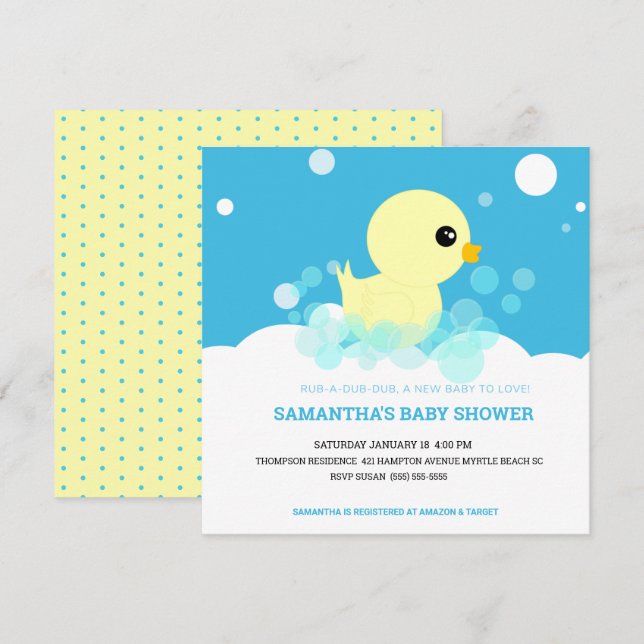 Boys Rubber Ducky Baby Shower-inbjudningar Inbjudningar (Fram/baksida)