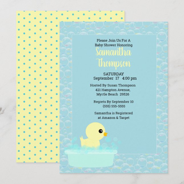 Boys Rubber Ducky Baby Shower-inbjudningar Inbjudningar (Fram/baksida)
