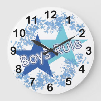 Boys Rule Blue Stars Numbered Wall Clock Stor Klocka