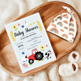 Boys Rustic Blue Farm Tractor Baby Shower Inbjudningar