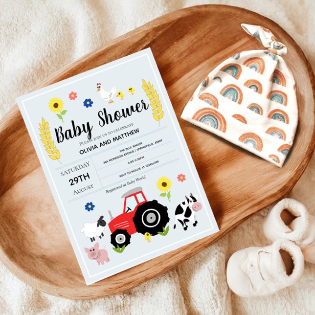 Boys Rustic Blue Farm Tractor Baby Shower Inbjudningar (Skapare uppladdad)