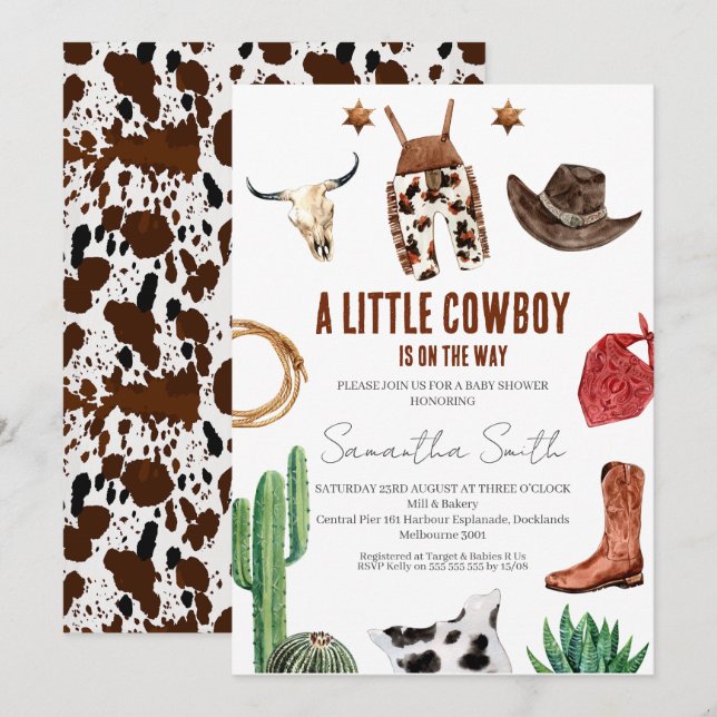 Boys Rustic Little Cowboy Baby Shower Inbjudningar (Fram/baksida)