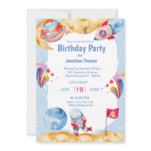 Boys Rymden Astronaut Blue Red Inbjudan