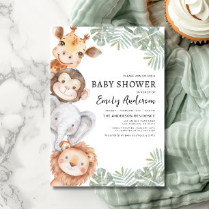 Boys Safari Animals Baby Shower Inbjudningar