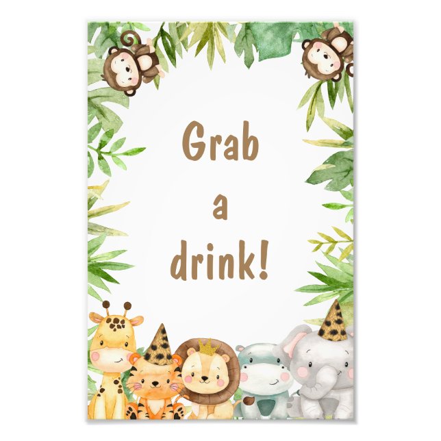 Boys Safari Animals Grab A Drink Sign Fototryck (Framsidan)