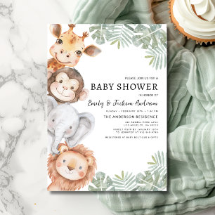 Boys Safari Animals Par Baby Shower Inbjudningar