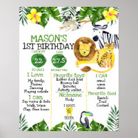 Boys Safari First Birthday Milestone Poster