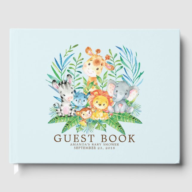 Boys Safari Jungle Baby Shower Guest Bok (Framsida)