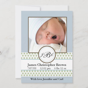 Boys Sage Dots Birth Notice Meddelande