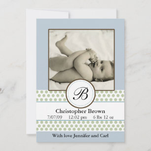 Boys Sage Dots Birth Notice Meddelande