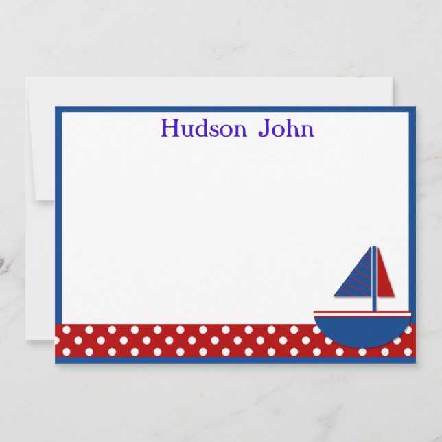 Boys Sailboat Stationery/Tackkort Anteckningskort (Framsida)