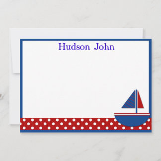 Boys Sailboat Stationery/Tackkort Anteckningskort