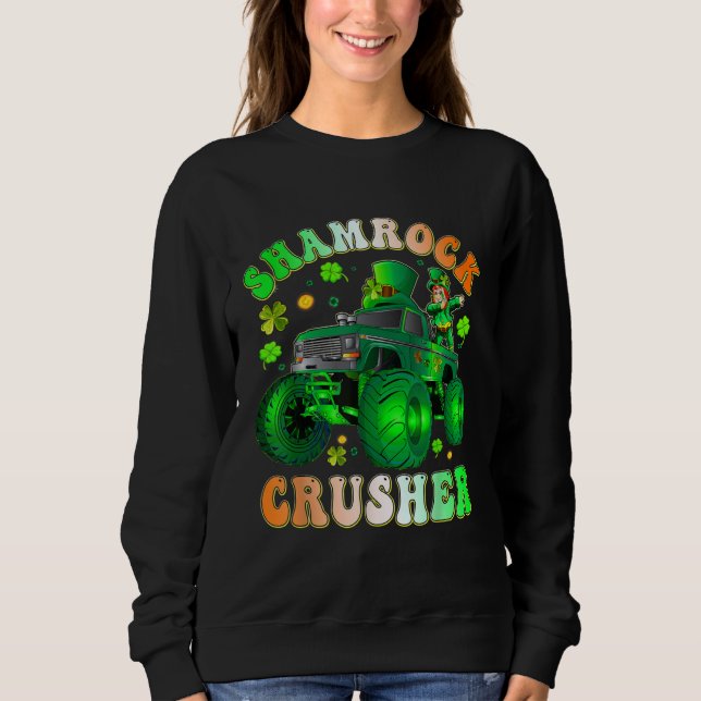 Boys Saint Patricks Day Monster Truck Shamrock Cru T Shirt (Framsida)