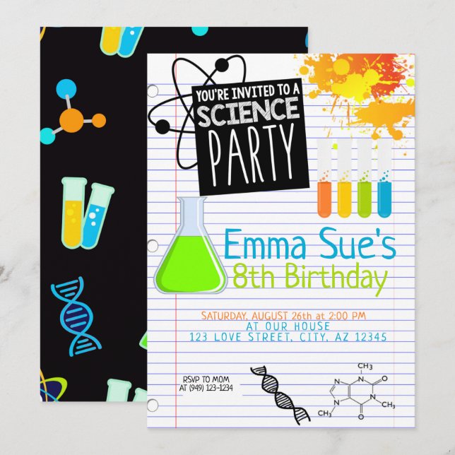 Boy's Science Lab Scientist Party Birthday Inbjudningar (Fram/baksida)