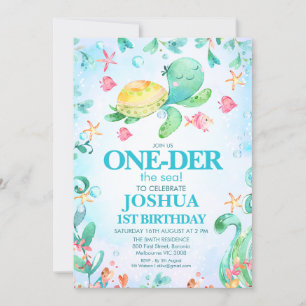 Boys Sea Turtle Oneder Sea 1 Birthday Inbjudningar