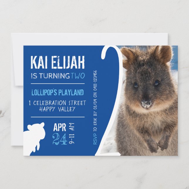 Boys Second Birthday Blue Quokka Australia Photo Inbjudningar (Framsida)