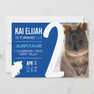 Boys Second Birthday Blue Quokka Australia Photo Inbjudningar