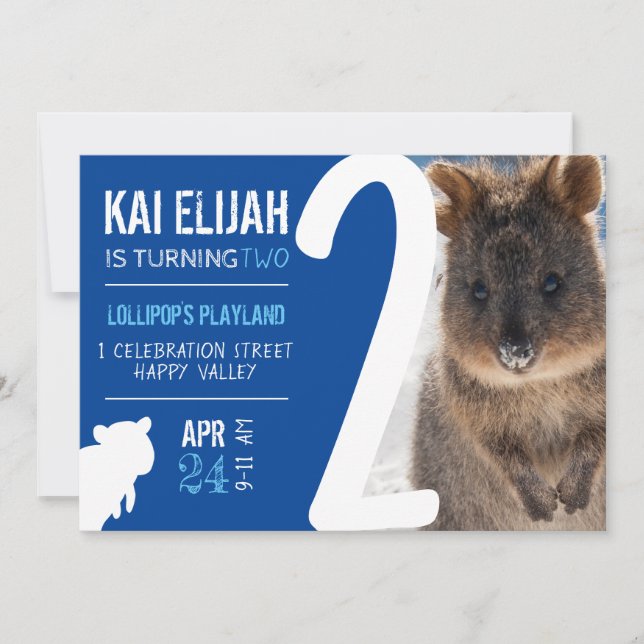 Boys Second Birthday Blue Quokka Australia Photo Inbjudningar (Framsida)