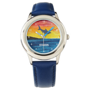 Boys Shark Ocean Fish Cute Modern Blue Kids Armbandsur