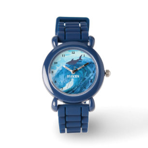 Boys Shark Ocean Fish Cute Modern Blue Kids Armbandsur