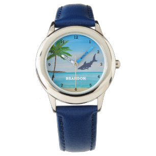 Boys Shark Ocean Fish Cute Tropical Blue Kids Armbandsur