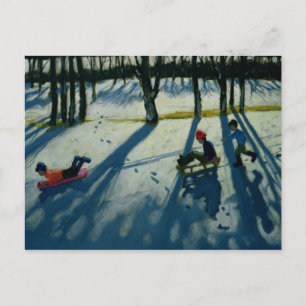Boys Sledging Allestree Park Derby Vykort
