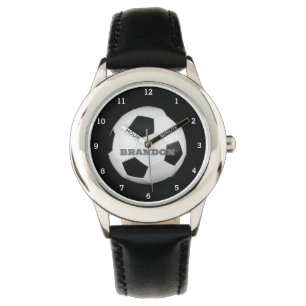 Boys Soccer Ball Black Snyggt Anpassade namnsökare Armbandsur