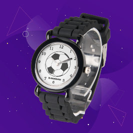 Boys Soccer Ball Black Snyggt Anpassade namnsökare Armbandsur
