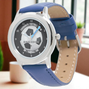 Boys Soccer Ball Black Snyggt Anpassade namnsökare Armbandsur