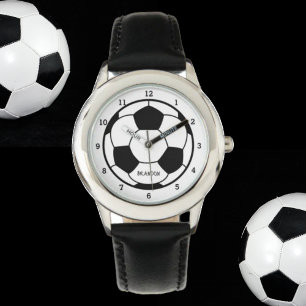 Boys Soccer Ball Black Snyggt Anpassade namnsökare Armbandsur