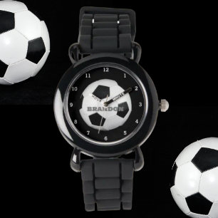 Boys Soccer Ball Black Snyggt Anpassade namnsökare Armbandsur