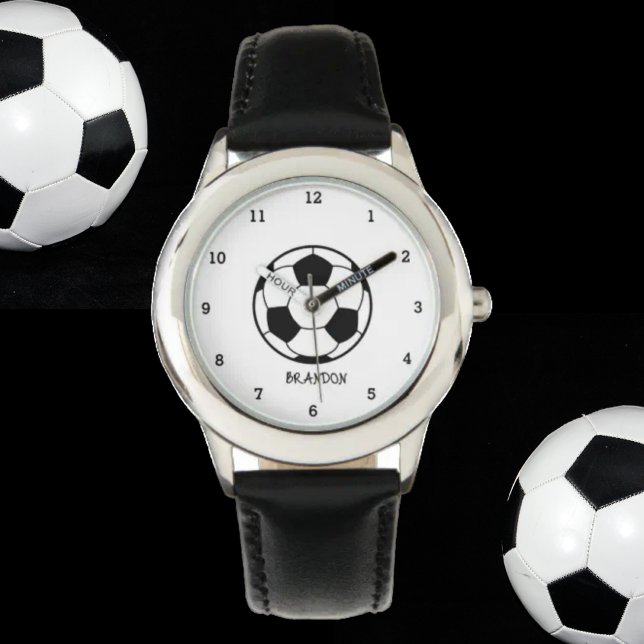 Boys Soccer Ball Black Snyggt Anpassade namnsökare Armbandsur (Skapare uppladdad)
