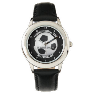 Boys Soccer Ball Black Snyggt Anpassade namnsökare Armbandsur