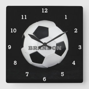 Boys Soccer Ball Black Snyggt Anpassade namnsökare Fyrkantig Klocka