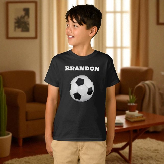Boys Soccer Ball Black Snyggt Anpassade namnsökare T Shirt (Skapare uppladdad)