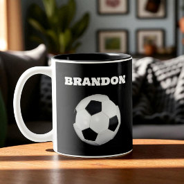 Boys Soccer Ball Black Snyggt Anpassade namnsökare Två-Tonad Mugg