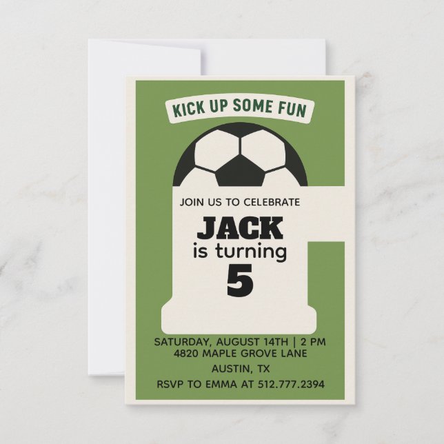 Boys Soccer Birthday - Green Theme Inbjudningar (Framsida)