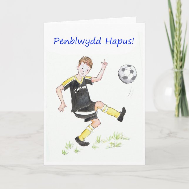 Boys Soccthday Card: Welsh Hälsning Kort (Framsida)