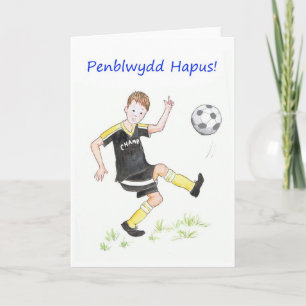 Boys Soccthday Card: Welsh Hälsning Kort