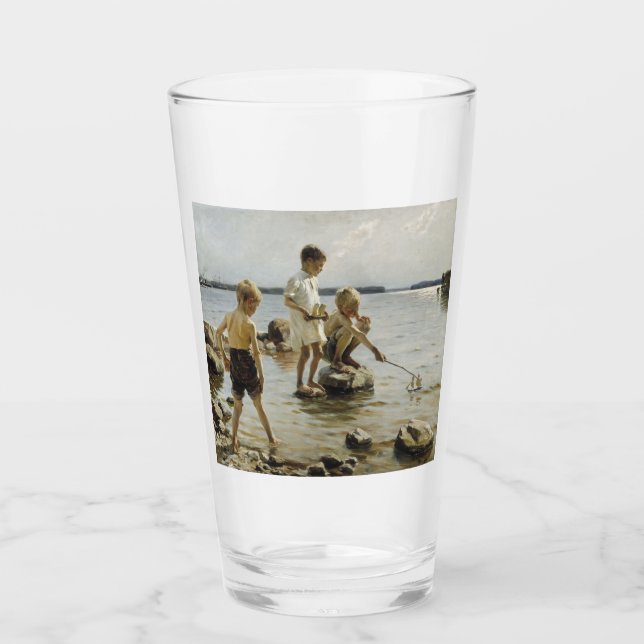 Boys som spelar på Shore (av Albert Edelfilt) Glaskopp (Framsida)